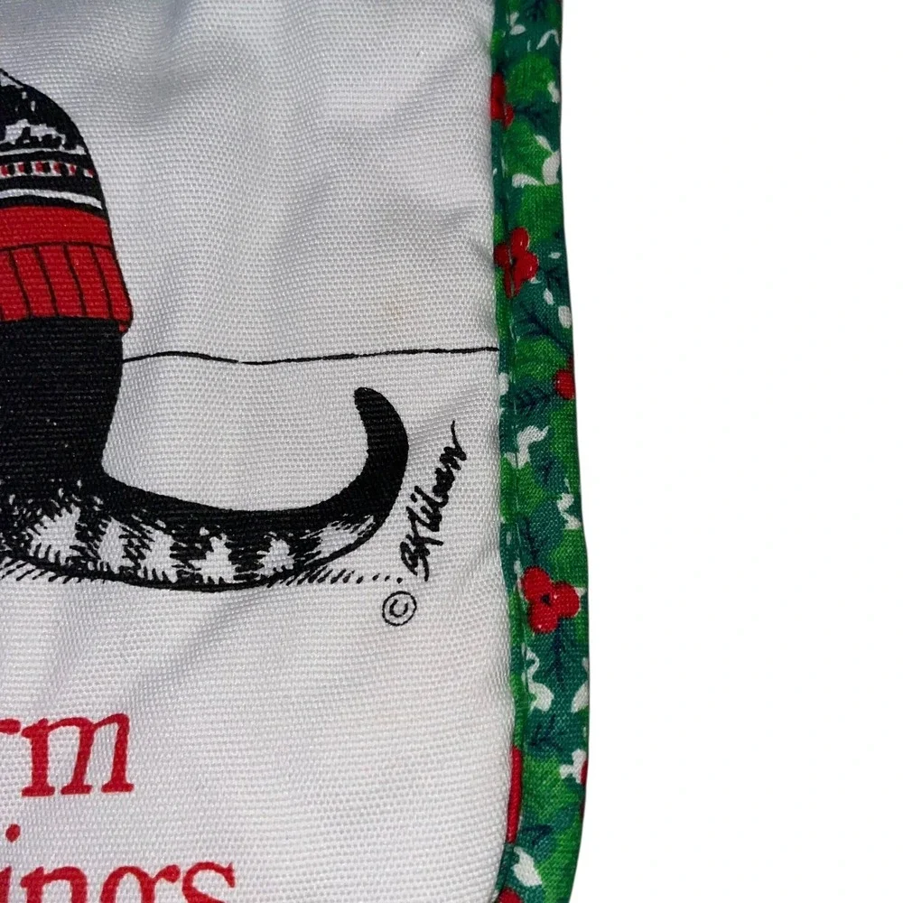 Vintage‎ Christmas Cat Pot Holder Warm Greetings Holiday Kitchen Decor